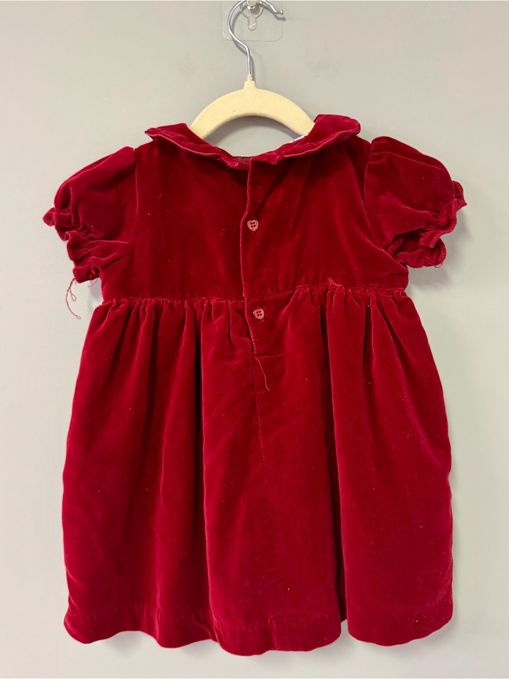 Red Velvet Ruffle-Front Girls' Dress - Picture 3 of 3